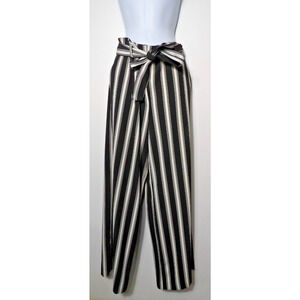 7th Avenue New York & Co Dress Pants Black White Wide Leg Sz 12 Tie Beetlejuice